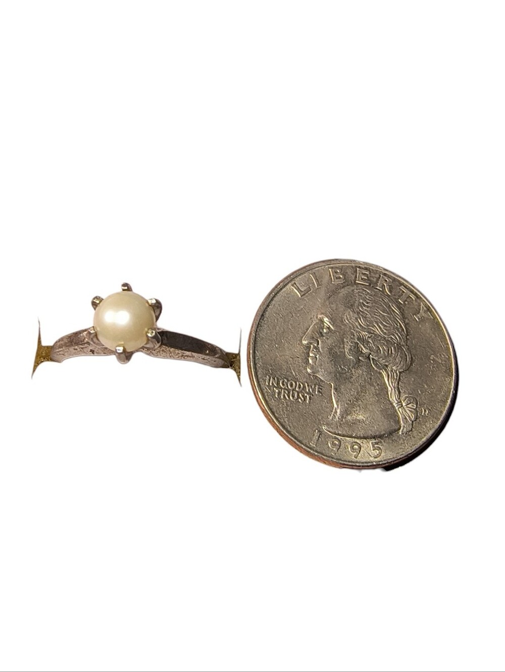 Vintage Sarah Coventry Classic Genuine White Pearl Ring In Sterling Silver - Picture 5 of 10